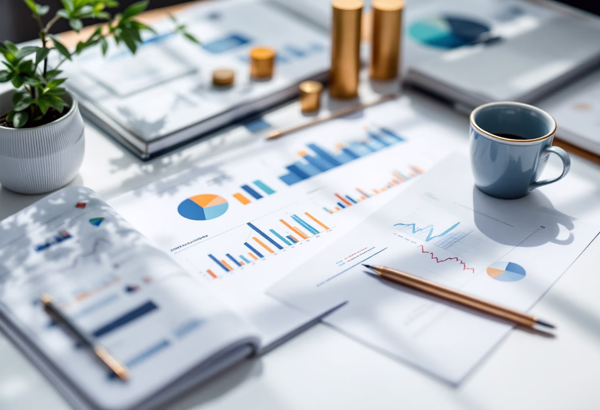 background image of financial documents, graphs for a financial advisor